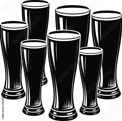 Beer glasses silhouettes in vector art for drinkware, bar, and beverage illustrations