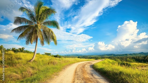 Tropical Countryside Road Under Sunny Sky