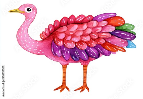 Pink And Purple Watercolor Ostrich Illustration photo