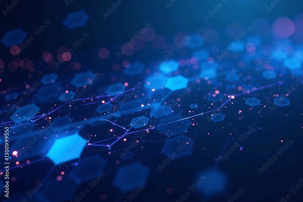 Obraz premium Geometric abstract background with blue hexagons and glowing lines, background, design