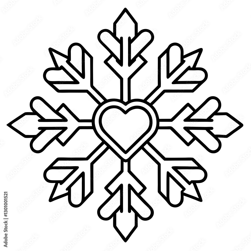 Heart-shaped snowflake line art vector Heart-shaped snowflake line art vector