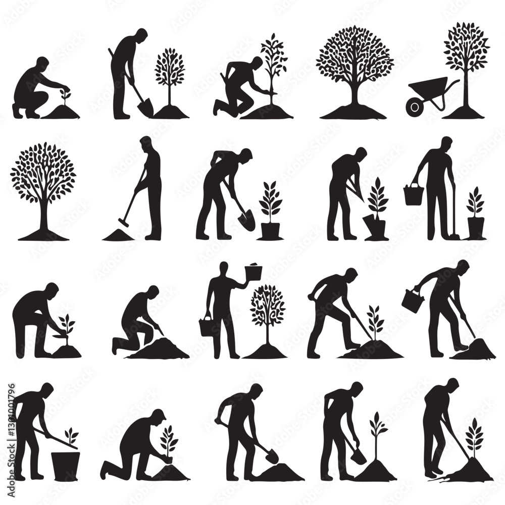 Obraz premium set of silhouettes of trees with man and women design on a white background