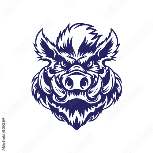 Vector illustration of angry boar head. Isolated on white background