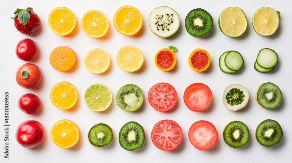 custom made wallpaper toronto digitalColorful sliced fruit arranged neatly on white.