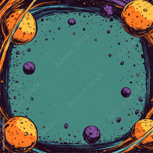 Colorful Outer Space Illustration with Planets, Stars, and Asteroids in a Cosmic Vector Design - Artistic Galaxy Background for Sci-Fi and Space Lovers