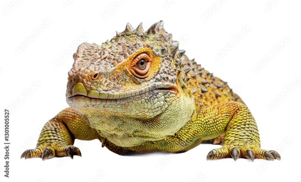 Obraz premium Detailed view of a lizard showcasing its vibrant colors and unique texture, perfect for educational purposes or wildlife enthusiasts, cut out