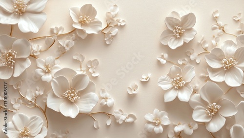 Elegant cream floral 3D wall art design.