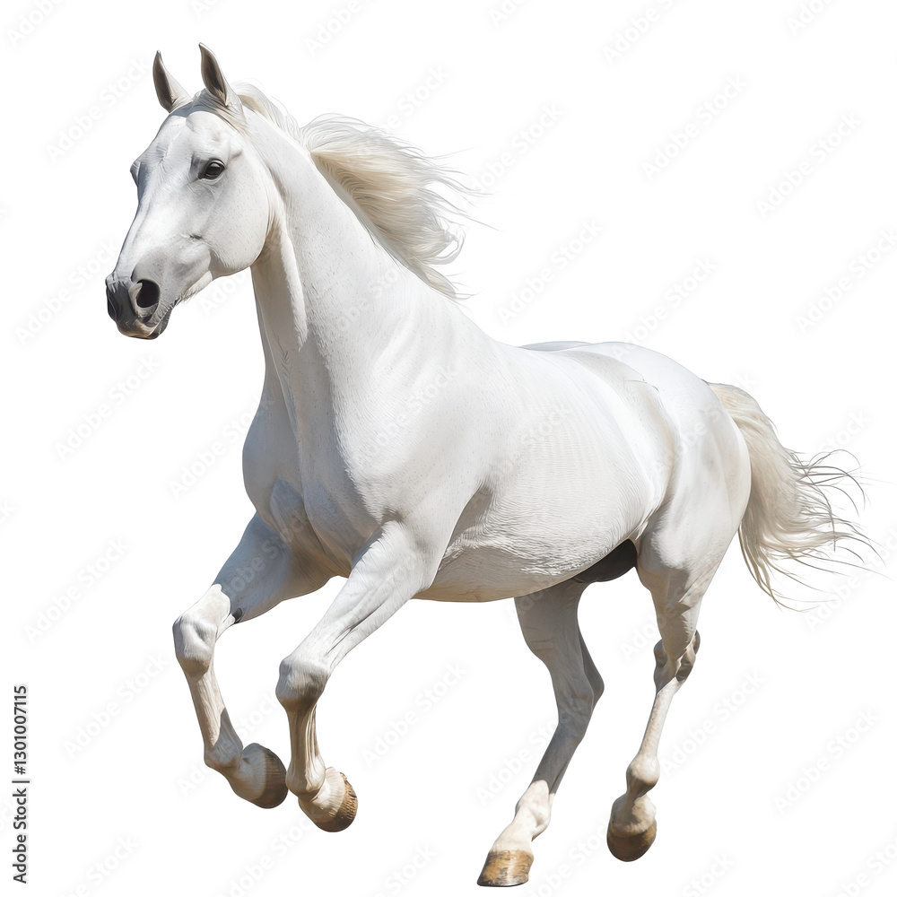 White horse running, transparent background