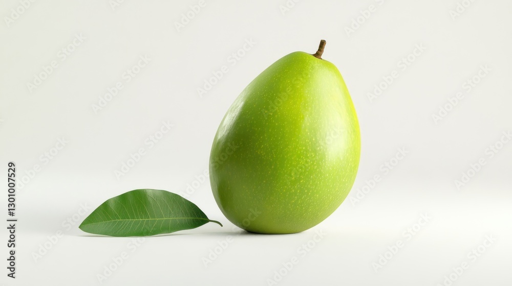 Green pear with leaf on white background Green pear with leaf on white background