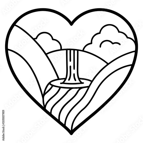 Line Art Harmony Heart and Waterfall Connection