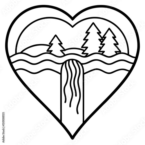 Line Art Harmony Heart and Waterfall Connection