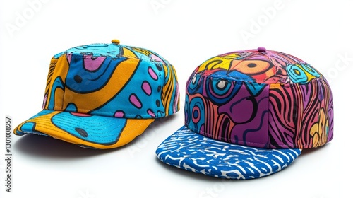 A fun reversible cap with two bold patterns, isolated white background