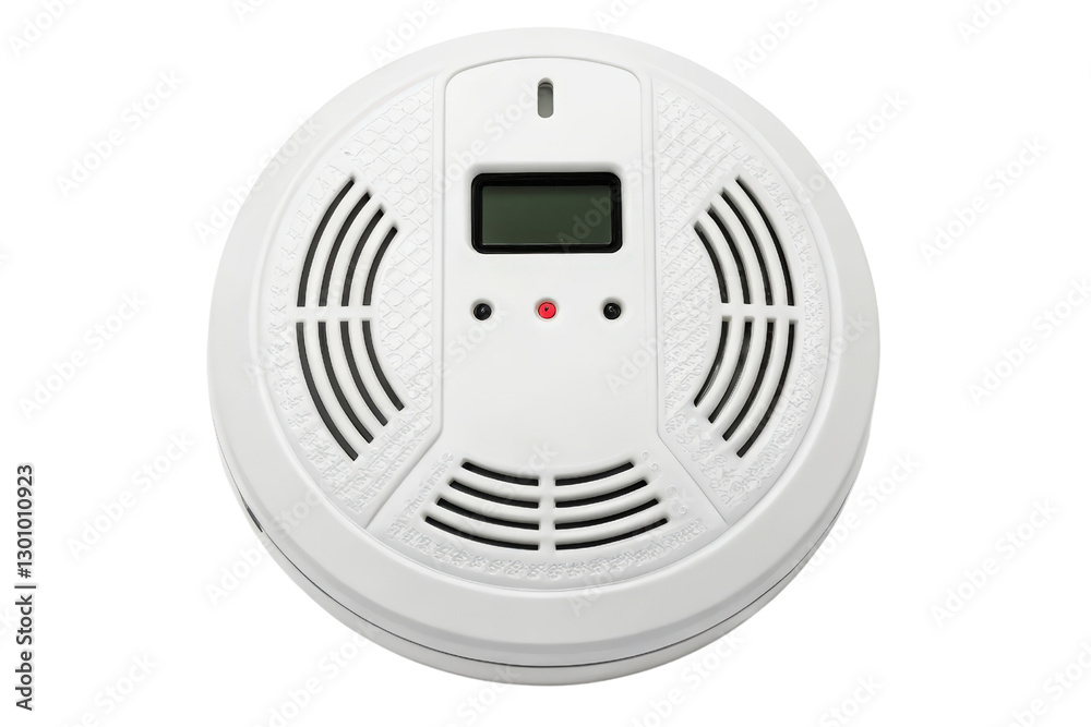 Round white smoke detector with digital display isolated with transparent background Round white smoke detector with digital display isolated with transparent background