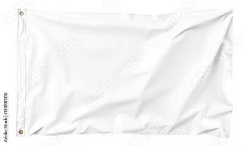 blank white flag mockup, perfect for design projects and presentations, showcasing smooth fabric texture and grommets for easy hanging. Ideal for branding and advertising