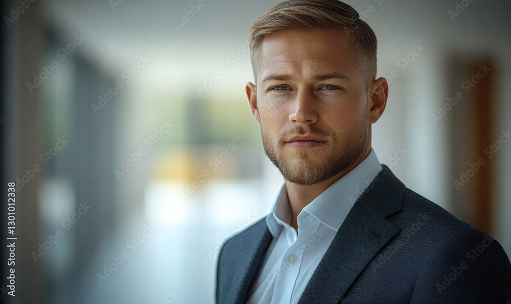 Confident Businessman Portrait In Modern Office Setting Confident Businessman Portrait In Modern Office Setting