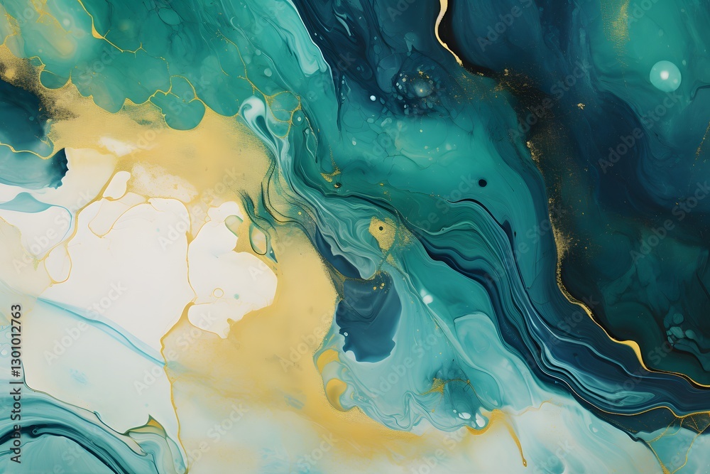 Fototapeta premium Abstract green and yellow background. green and black and gold liquid texture. 