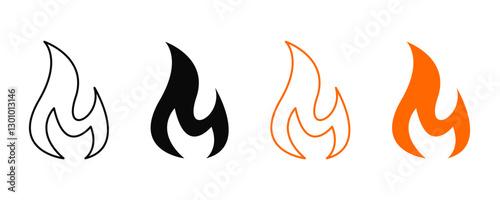 Fire flame icon. Burning symbol set. Fire heat silhouette. Vector illustration