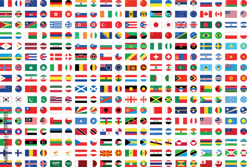 All countries flag set. National flags in circle shape. National flags set. Flags of countries