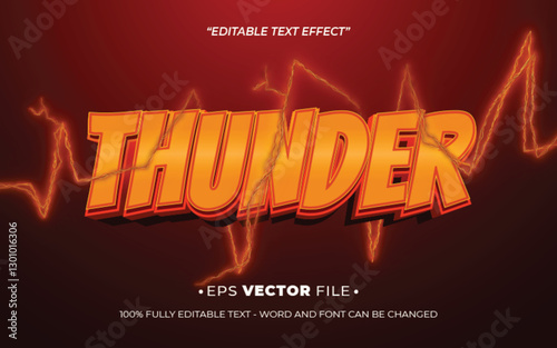 Thunder editable text effect vector template with 3d style