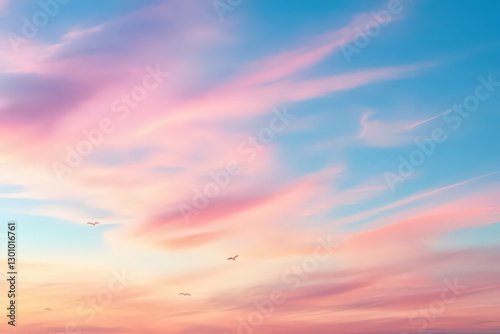 Pastel Pink and Blue Sunset Sky with Wispy Clouds photo