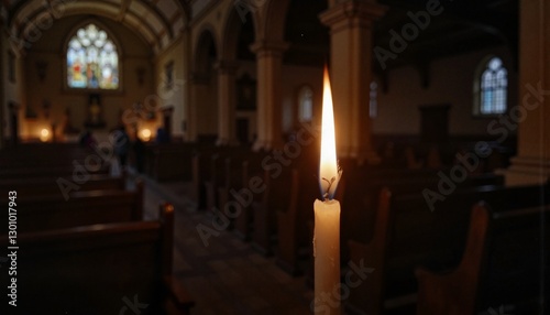 Candle lighting in peaceful church interior