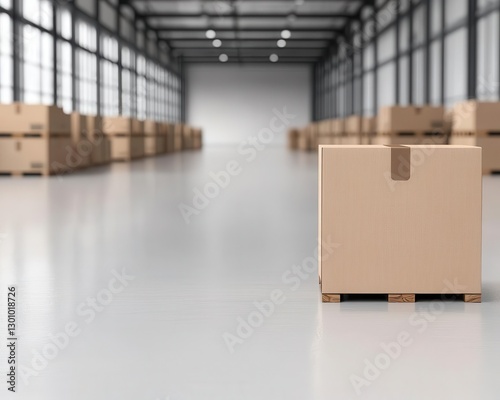 Bright  clean warehouse space with few essential elements  sleek ecommerce logistics