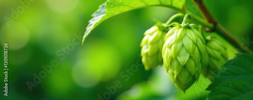 Fresh Hops Humulus lupulus cone with scales and stem details, tree, garden, botany photo