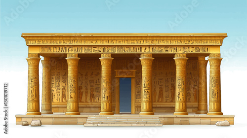 Ancient Egyptian Temple Vector Art with Hieroglyphic Columns | Detailed Architectural Illustration of Historical Landmark for Educational and Cultural Use