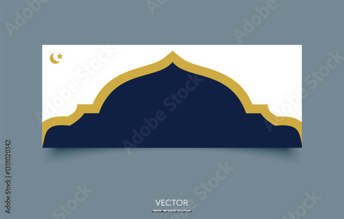 Elegant Ramadan Arch Background with Golden Accents. Premium Ramadan Greeting Card with Golden Highlights