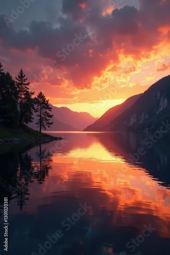 Golden sunset colors on a bodensee lake at dusk, scenery, lake