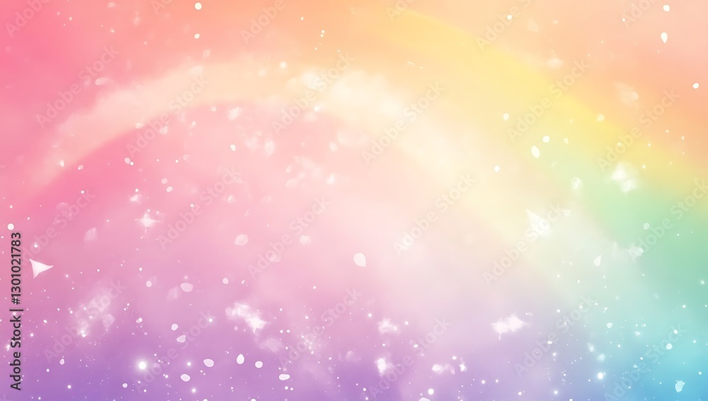 Fototapeta premium Rainbow Sky: A dreamy, colorful sky painted with a rainbow and sparkles. It is soft and romantic.