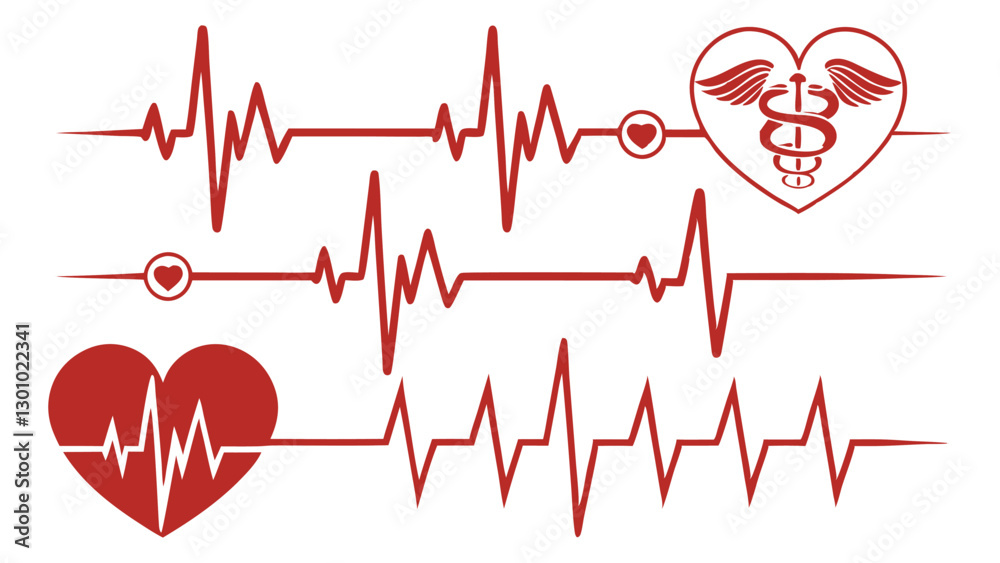 red heartbeat line collection with heart symbol red heartbeat line collection with heart symbol