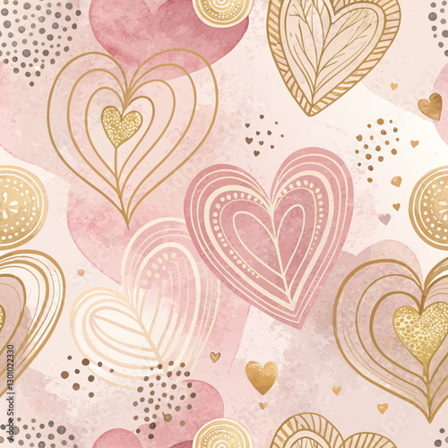 Soft seamless gradient background in pink and gold, symbolizing compassion and generosity with abstract heart shapes  