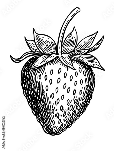Vector engraved illustration of a strawberry showcasing detailed textures and natural design elements for product enhancement