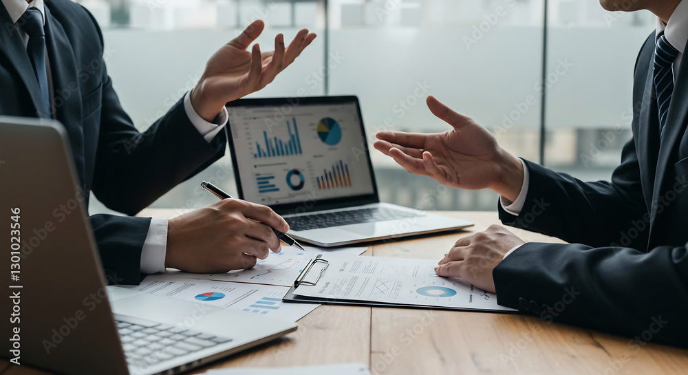 Two Businessmen Reviewing Financial Data During a Meeting Two Businessmen Reviewing Financial Data During a Meeting