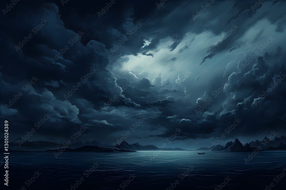 Naklejka premium Storm clouds over the sea. dark clouds above the dark water frame