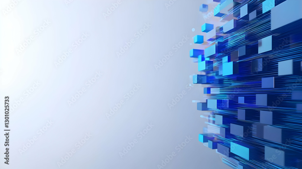 Fototapeta premium Abstract Digital Background with Blue Cubes and Light Rays Effect