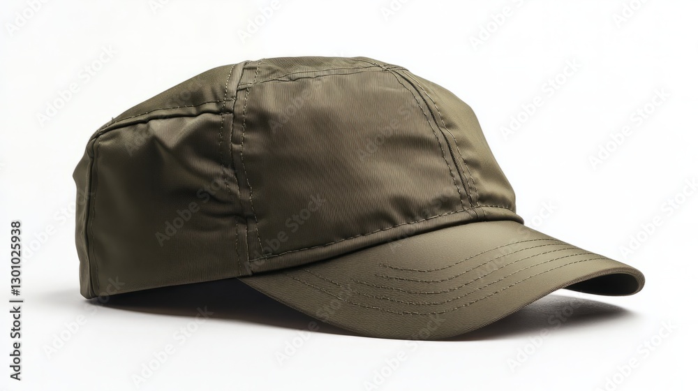 A packable crush-proof cap in olive, isolated white background A packable crush-proof cap in olive, isolated white background