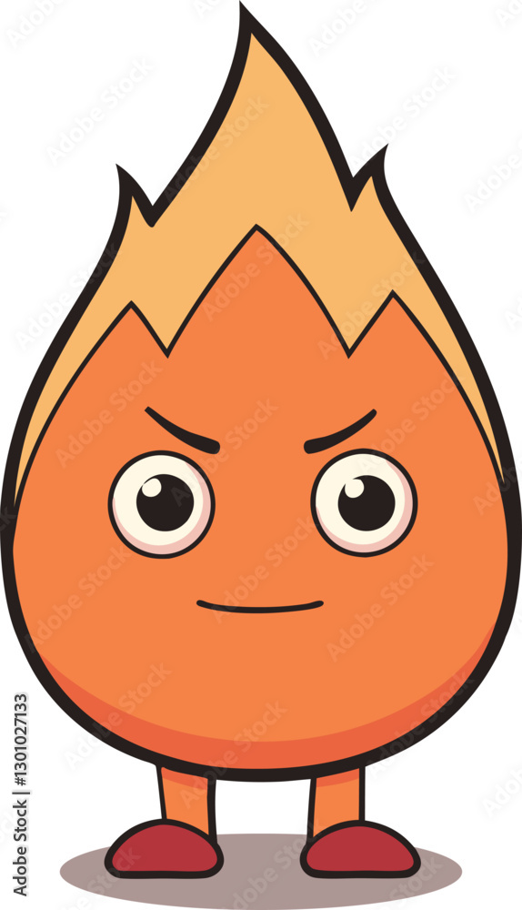 Fototapeta premium Cute Kawaii cartoon fire emoji character. Funny fire mascot clipart design. Playful blazing flame vector illustration. Angry or happy flame character. Chibi fire character fun and playful flame