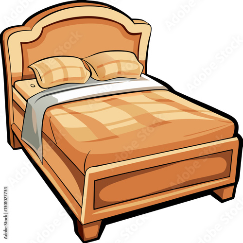 Cozy wooden bed with pillows illustration