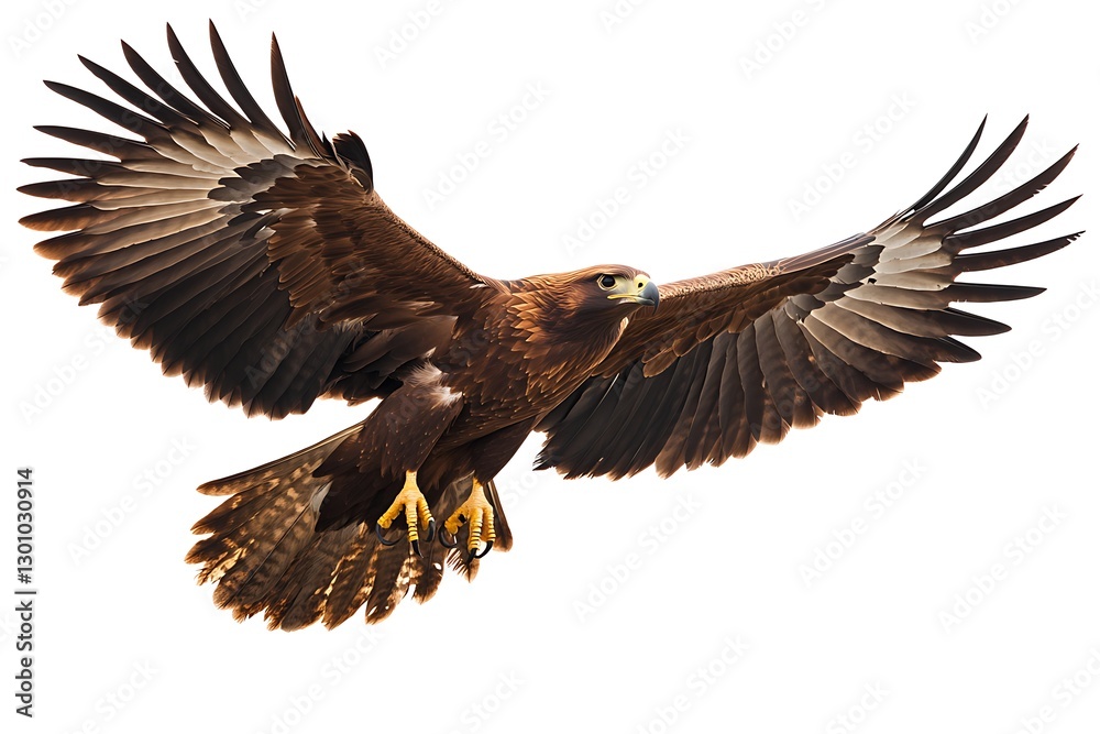 Obraz premium Eagle soaring in flight, white background, wildlife, freedom