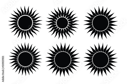Set of Six  stylized sun icons Silhouettes vector