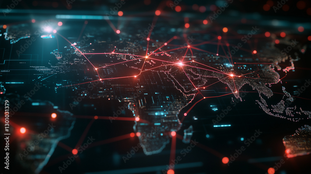Obraz premium World map with glowing lines connecting countries