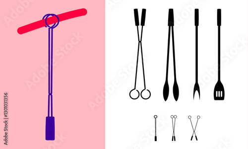 Barbecue kitchen utensil collection. Barbecue tongs and fork in flat design.