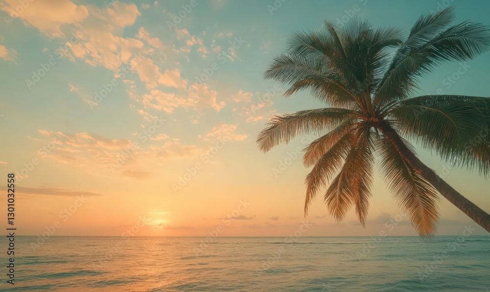 Serene Sunset Silhouette Palm Tree on Tropical Beach Serene Sunset Silhouette Palm Tree on Tropical Beach