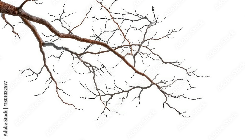 Bare, intricately branched tree limbs isolated on pure white, woody, pattern Bare, intricately branched tree limbs isolated on pure white, woody, pattern