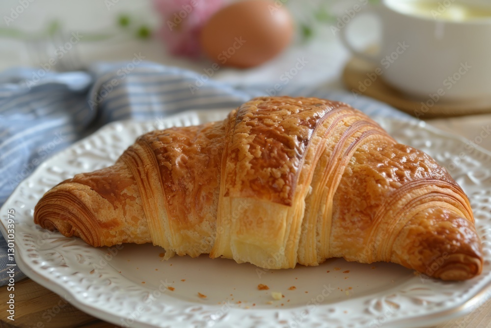 Freshly baked croissants on white plate. AI image Freshly baked croissants on white plate. AI image