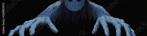 Creepy Blue Ghostly Hands Vector Illustration on Black Background: Spooky Halloween Art Design with Outstretched Arms and Mysterious Atmosphere in Digital Format