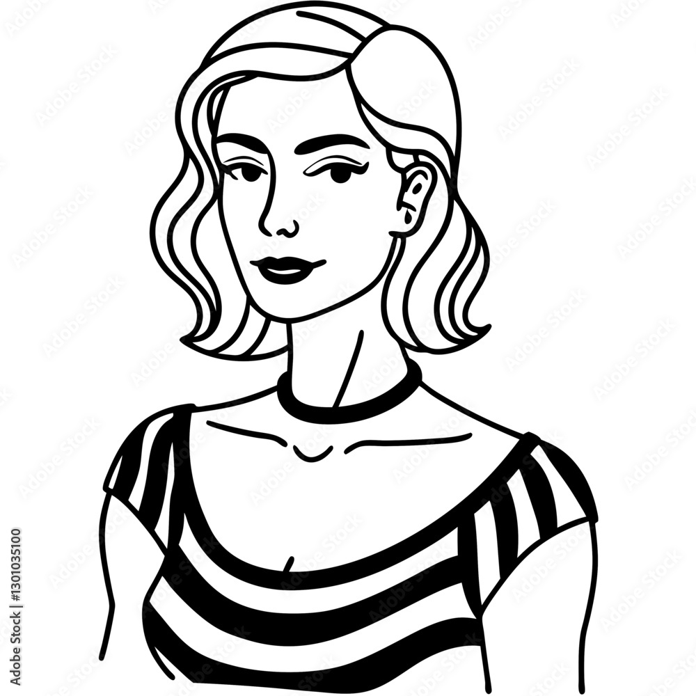 Elegant Illustrative Portrait of Woman in Stylish Attire, Black and White Illustration
Elegant Illustrative Portrait of Woman in Stylish Attire, Black and White Illustration