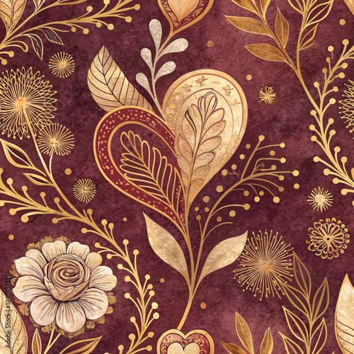 Elegant seamless wash in rich burgundy and gold, symbolizing generosity and compassion with luxurious textures